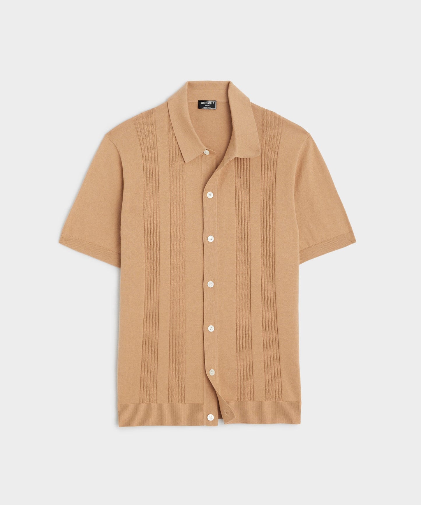 Silk Cotton Ribbed Full Placket Polo in Pine Cone