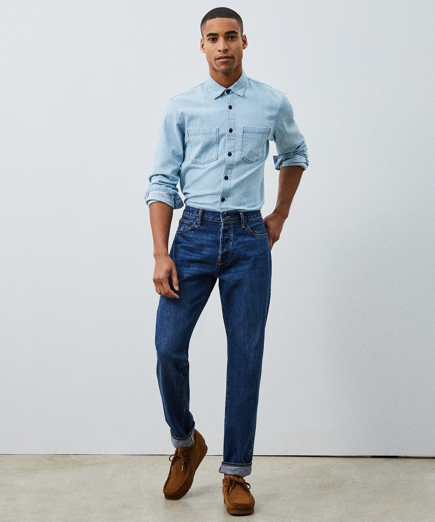 Straight Fit Selvedge Jean in Mid-Blue Wash