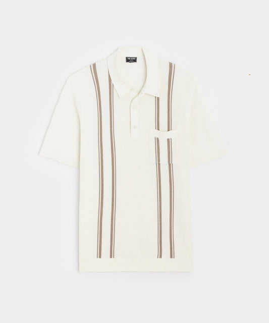 Striped Silk-Cotton Polo in Bisque