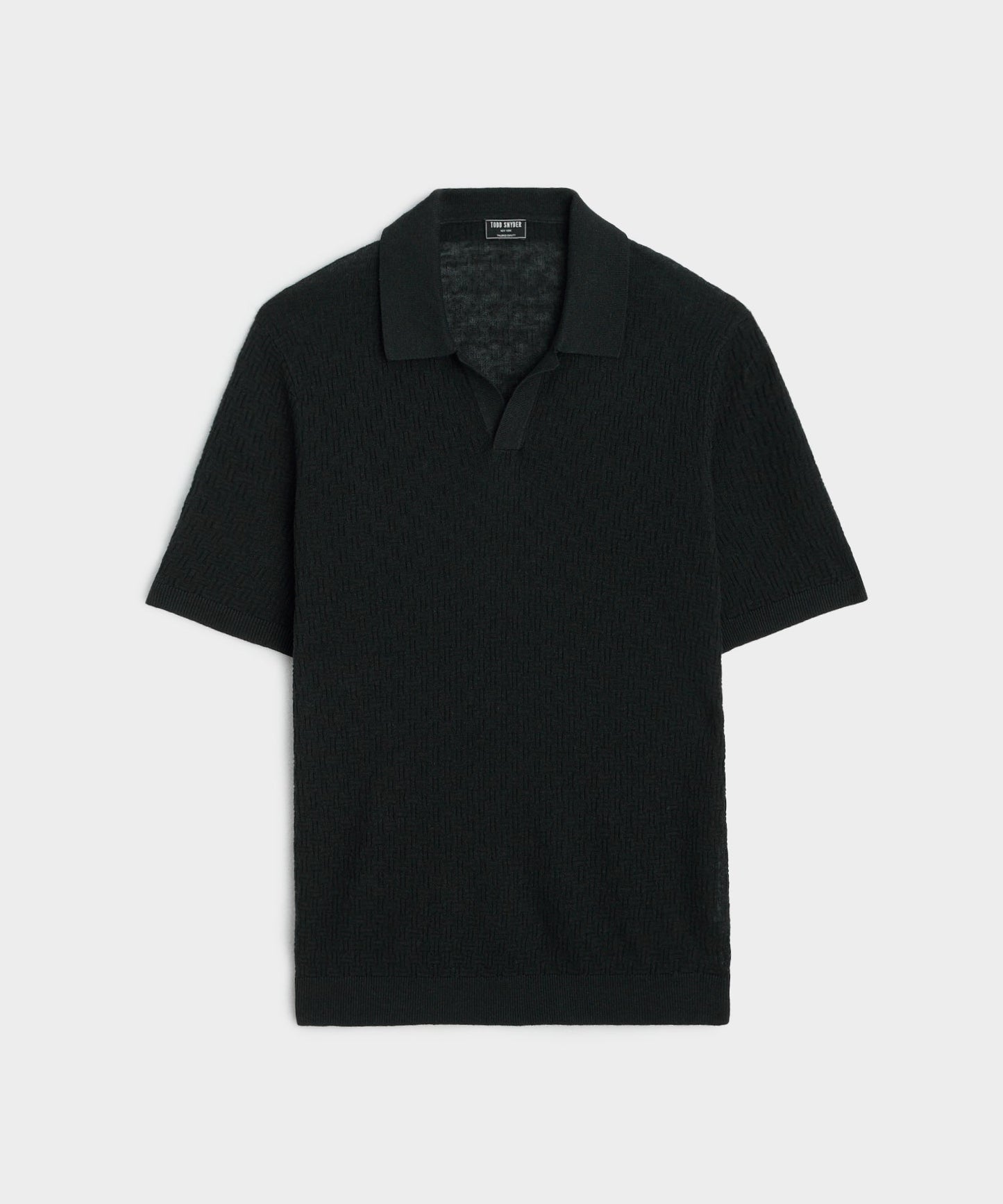 Textured Linen Montauk Sweater Polo in Black