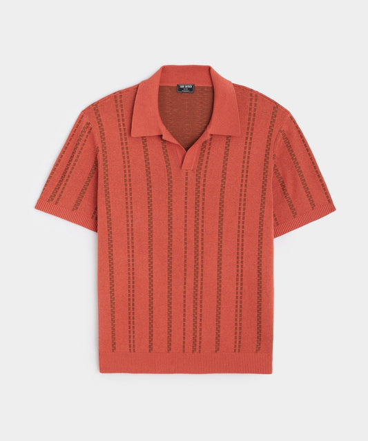 Textured Stripe Montauk Polo in Coral