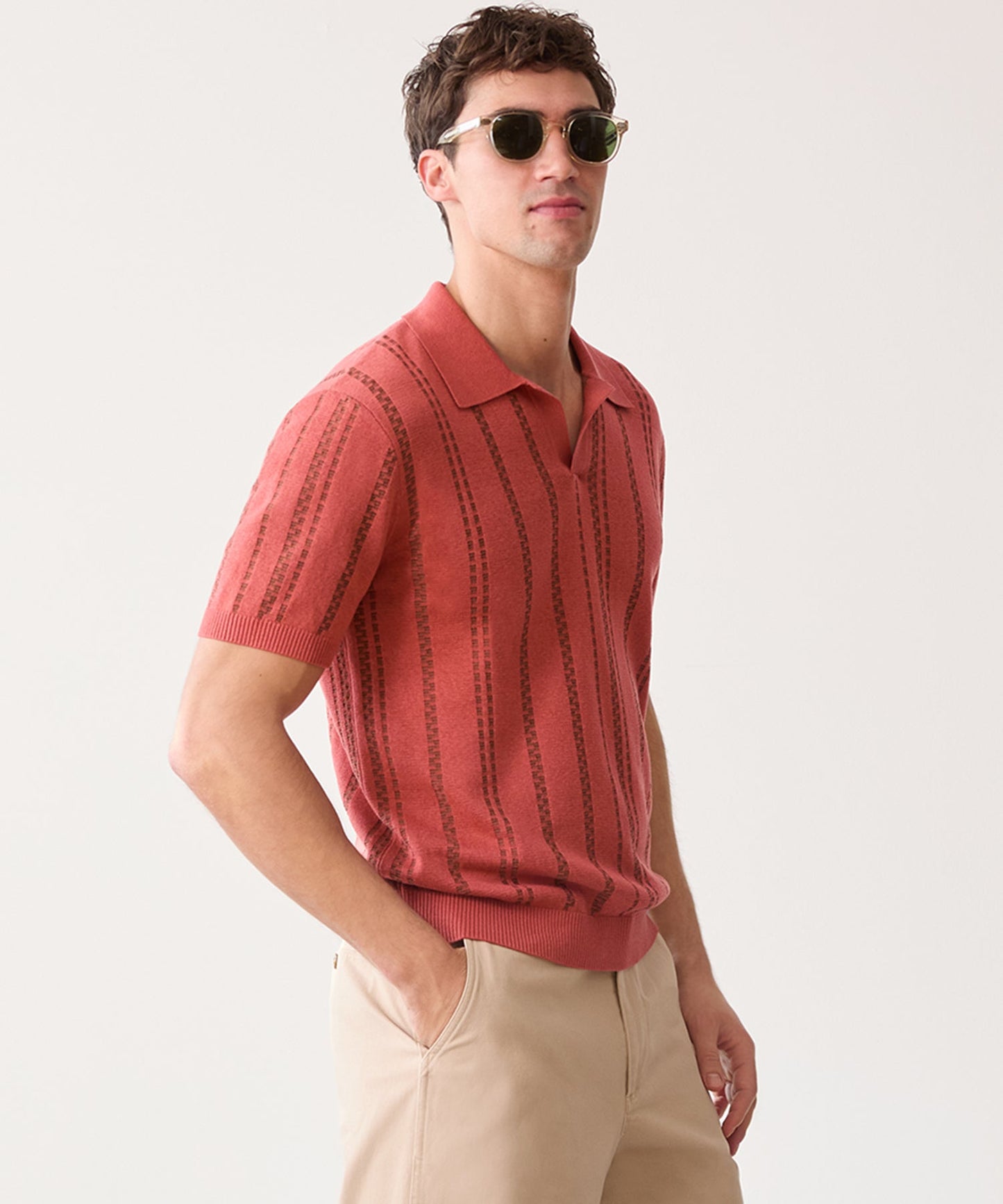 Textured Stripe Montauk Polo in Coral