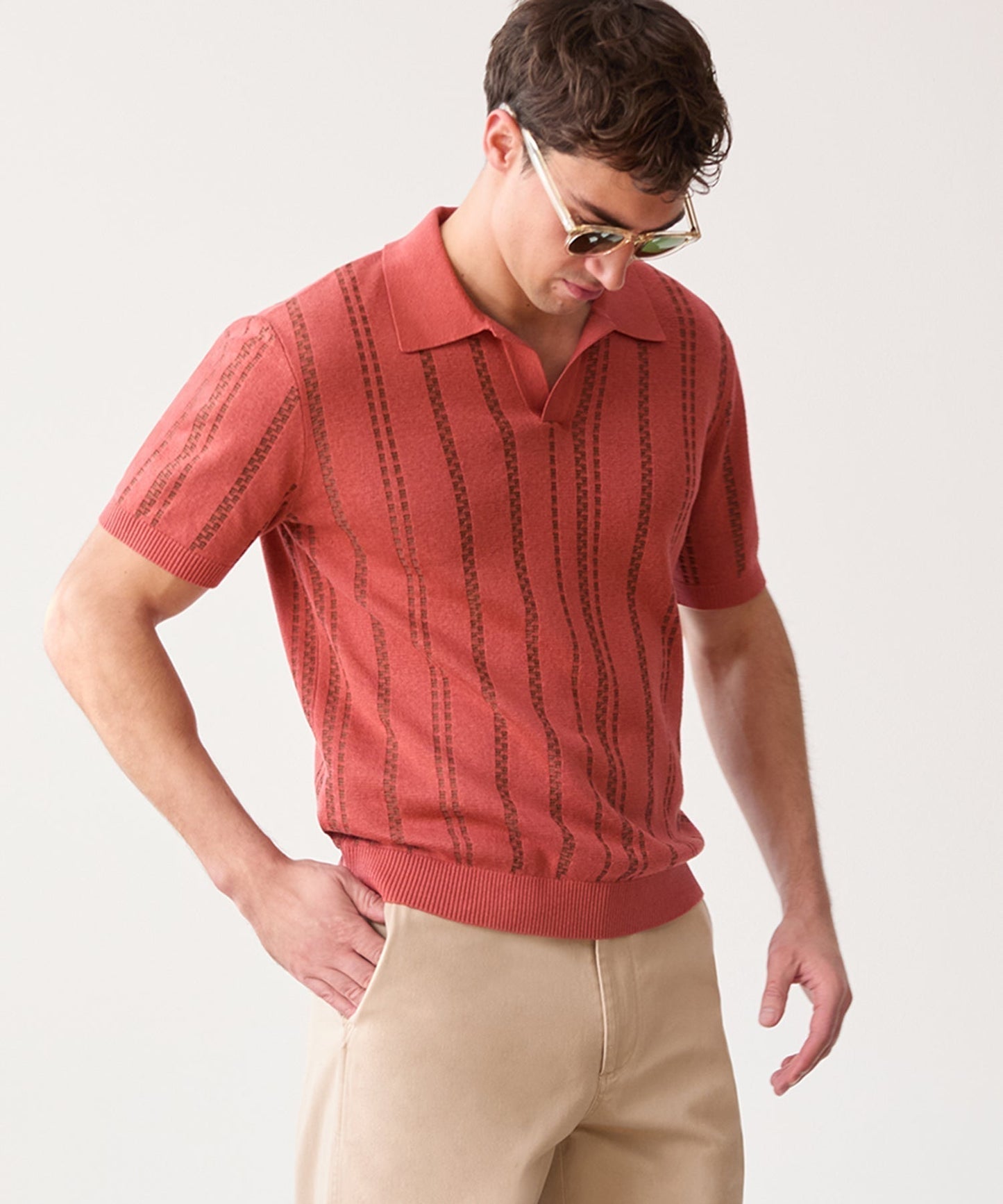 Textured Stripe Montauk Polo in Coral