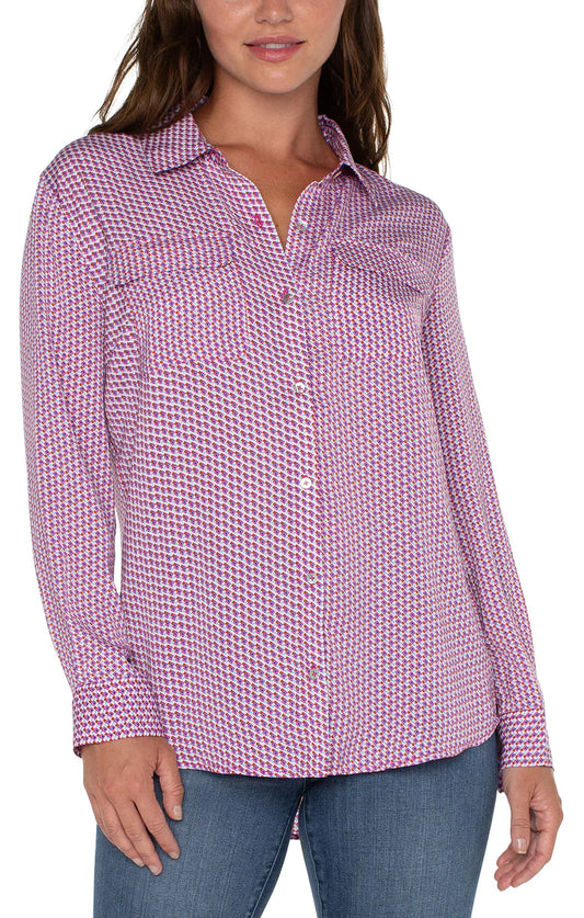 Woven Blouse with Pocket in Fuchsia