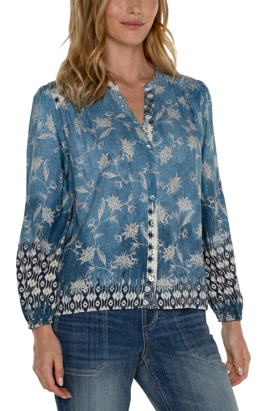 Front Shirred Long Sleeve Top