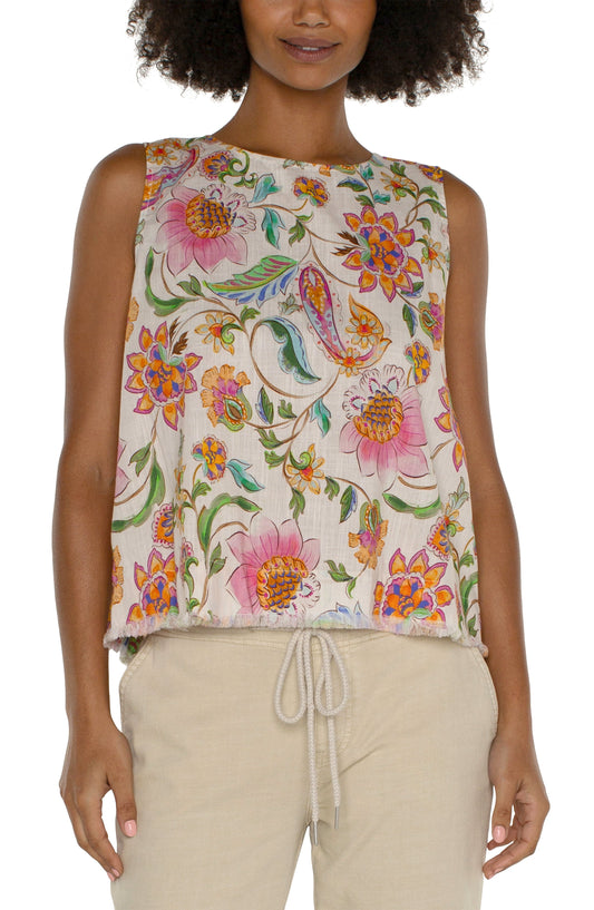 Woven Top with Button Back