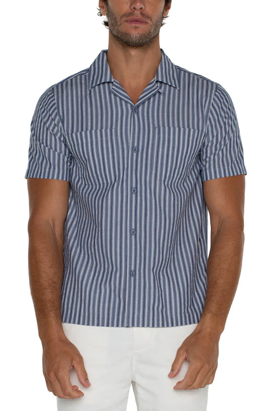 Short Sleeve Button Up Camp in Blue White Multi