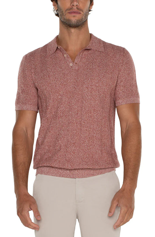 Short Sleeve Sweater Knit Polo in Nantucket Red Multi
